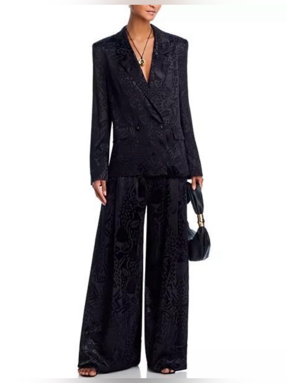 Farm Rio Leopard Jacquard Black Wide Leg Pants Sz Medium MSRP $298